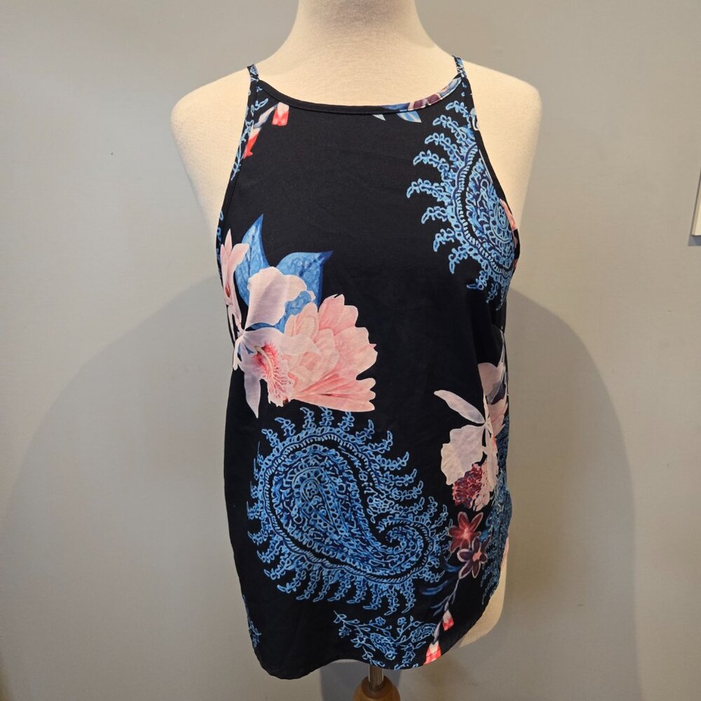 Yoins Floral and Paisley Halter Tank Top | Size Small | Navy Blue
